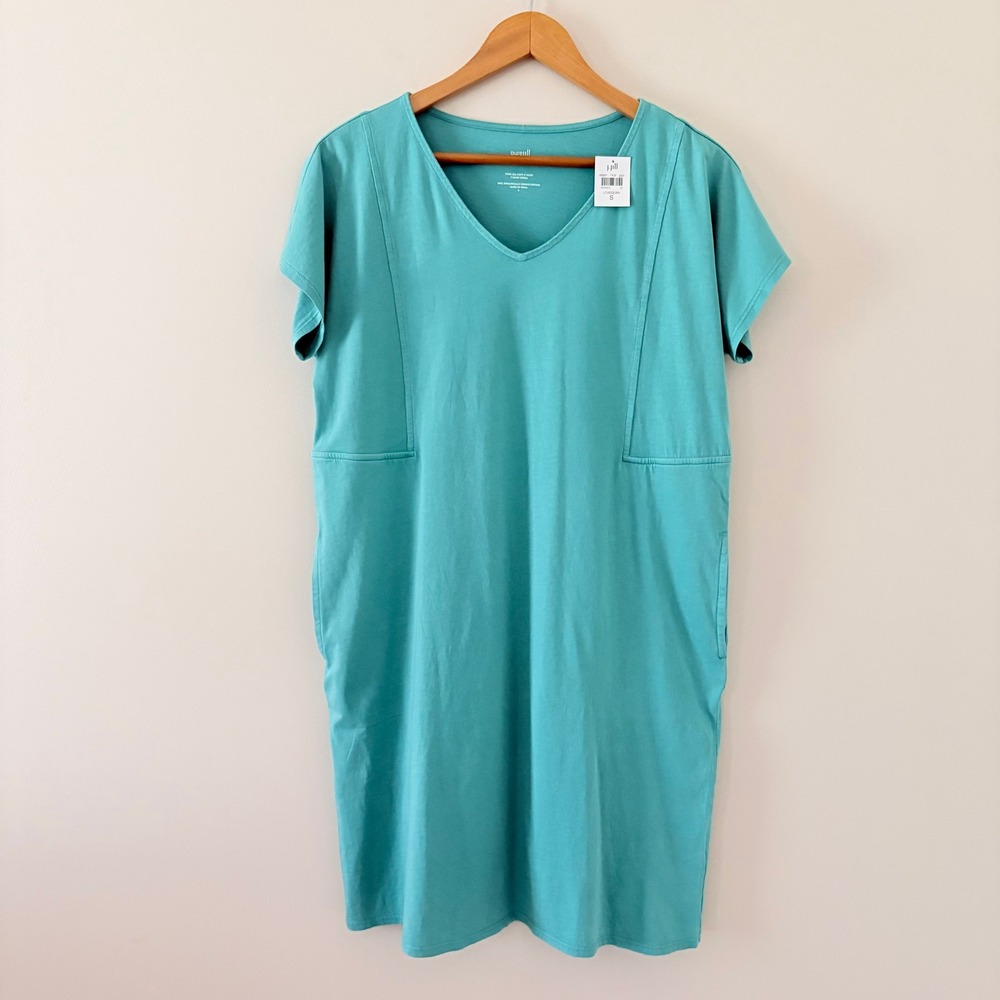 J. Jill T-Shirt Dress Pure Jill Soft V-Neck S Teal Organic Cotton Pockets Casual